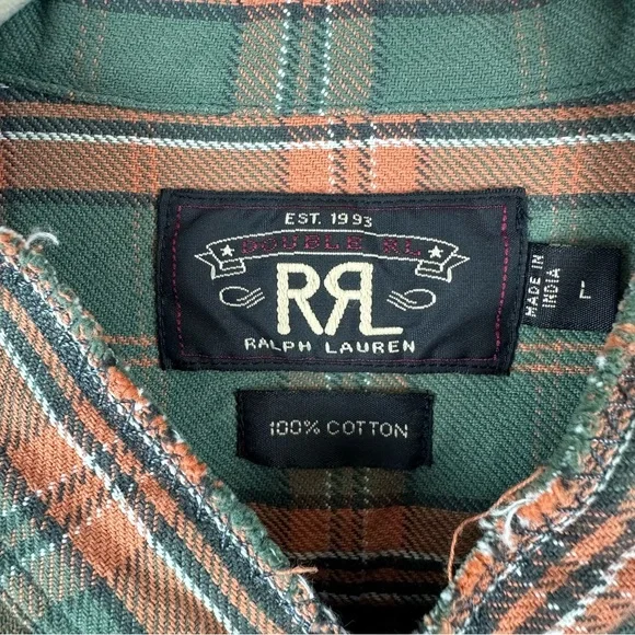 RRL Double RL Button Front Plaid Shirt Large Mock Neck - Picture 4 of 8